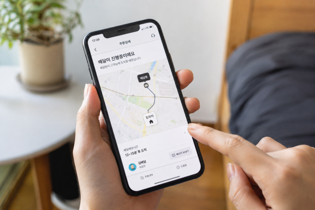 Why Do Koreans Order Food Delivery for Everything? Real-time delivery tracking feature used in Korean food delivery apps.